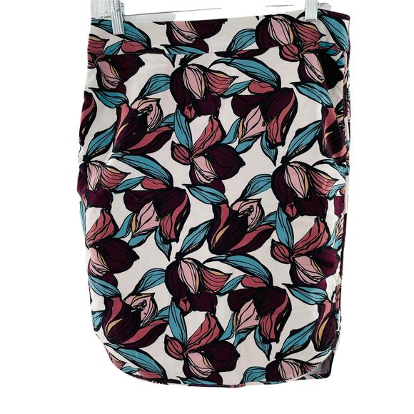 ANN TAYLOR LOFT Maroon Teal Pink Floral Bold Colorful Bright Mini Skirt 8 - Picture 3 of 11